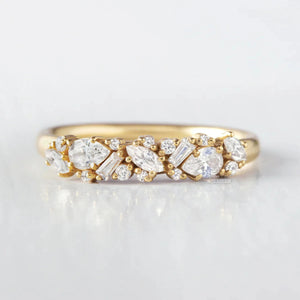 14K Solid Gold Multi Stone Half Eternity Wedding Band