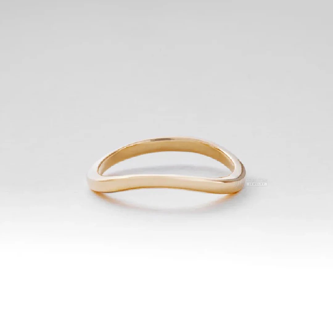 14K Solid Yellow Gold Curved Ring For Daily Wear - Riant Fine Jewelry