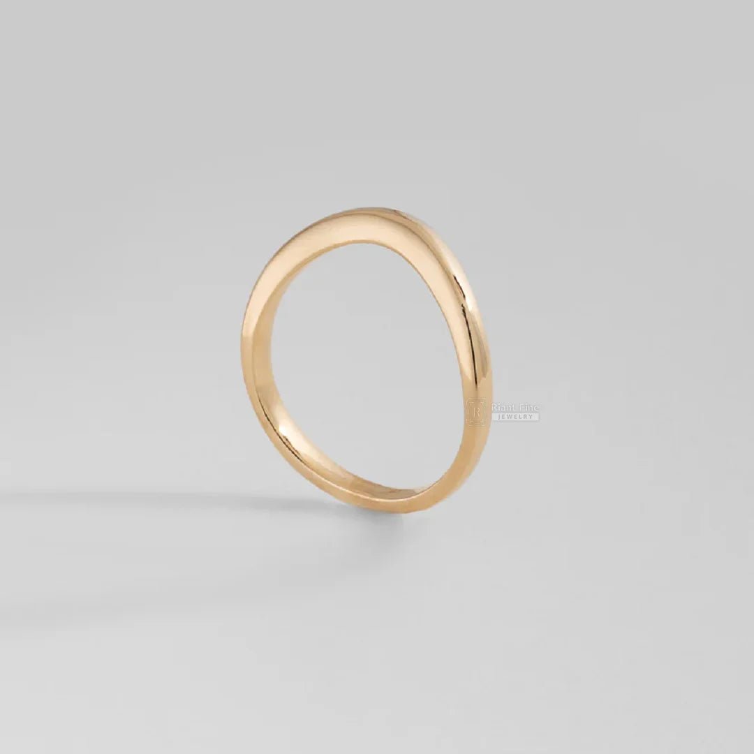 14K Solid Yellow Gold Curved Ring For Daily Wear - Riant Fine Jewelry