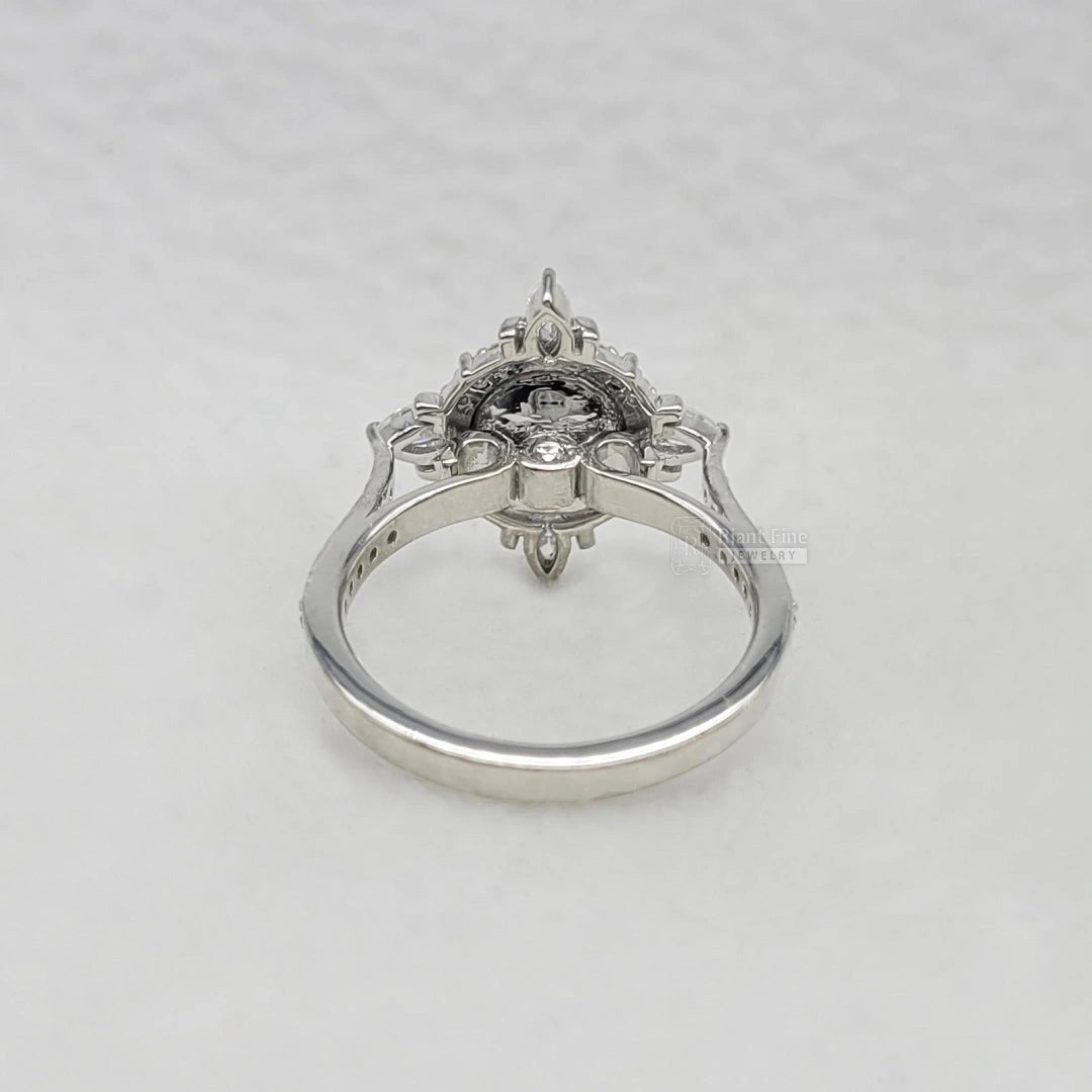 14K White Gold Pearl Halo Diamond Engagement Ring - Riant Fine Jewelry LLC