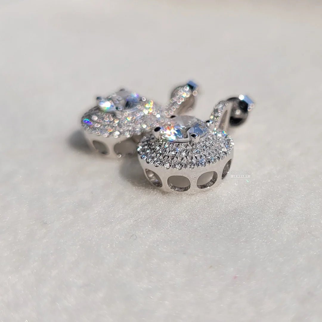 14K White Gold Round Diamond Dangle Drop Earrings - Riant Fine Jewelry