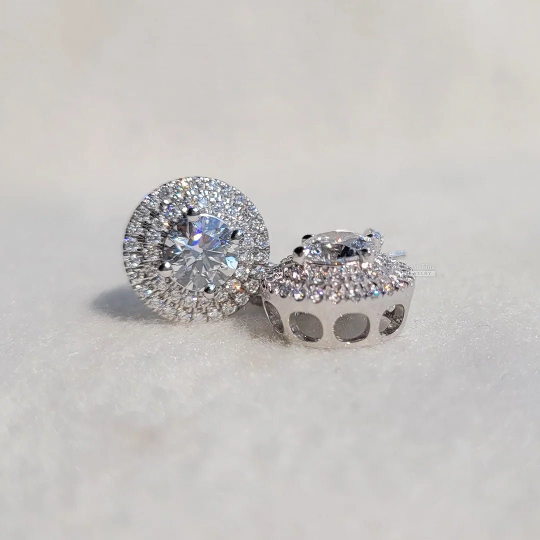 14K White Gold Round Diamond Dangle Drop Earrings - Riant Fine Jewelry