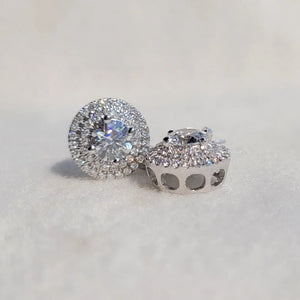 14K White Gold Round Diamond Dangle Drop Earrings