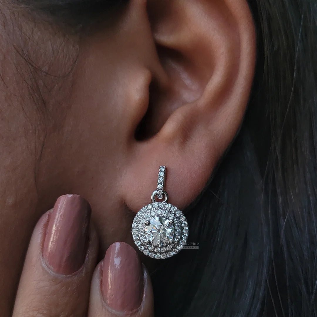 14K White Gold Round Diamond Dangle Drop Earrings - Riant Fine Jewelry