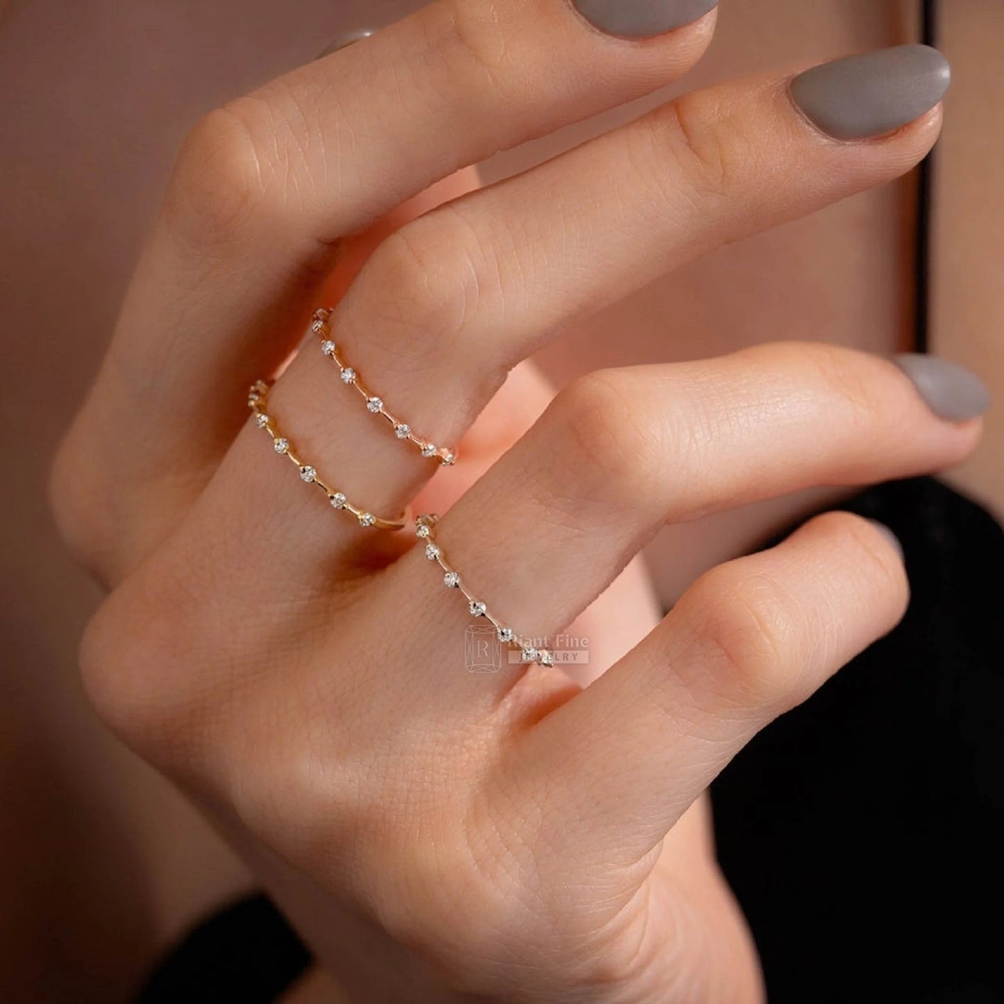 14K Yellow Gold Half Eternity Band For Daily Wear - Riant Fine Jewelry LLC