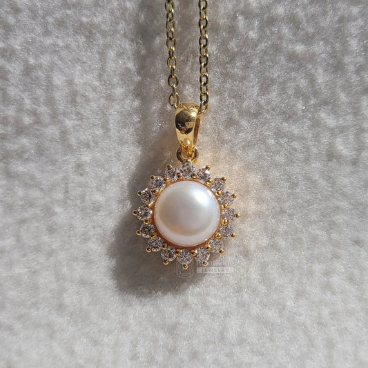 Yellow Gold Pearl Moissanite Pendant