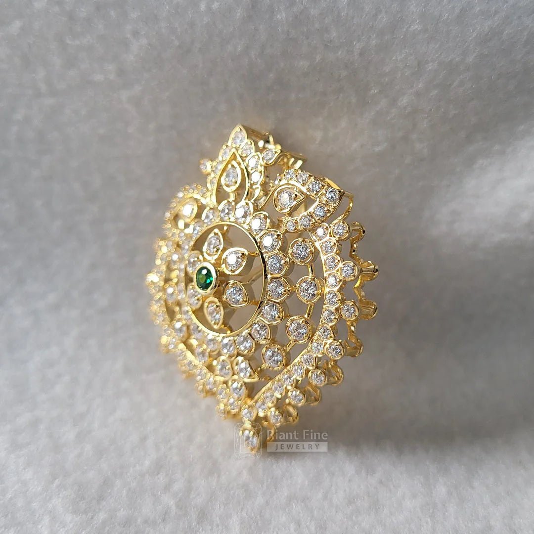 14K Yellow Gold Round Cut Moissanite Diamond Pendant - Riant Fine Jewelry LLC