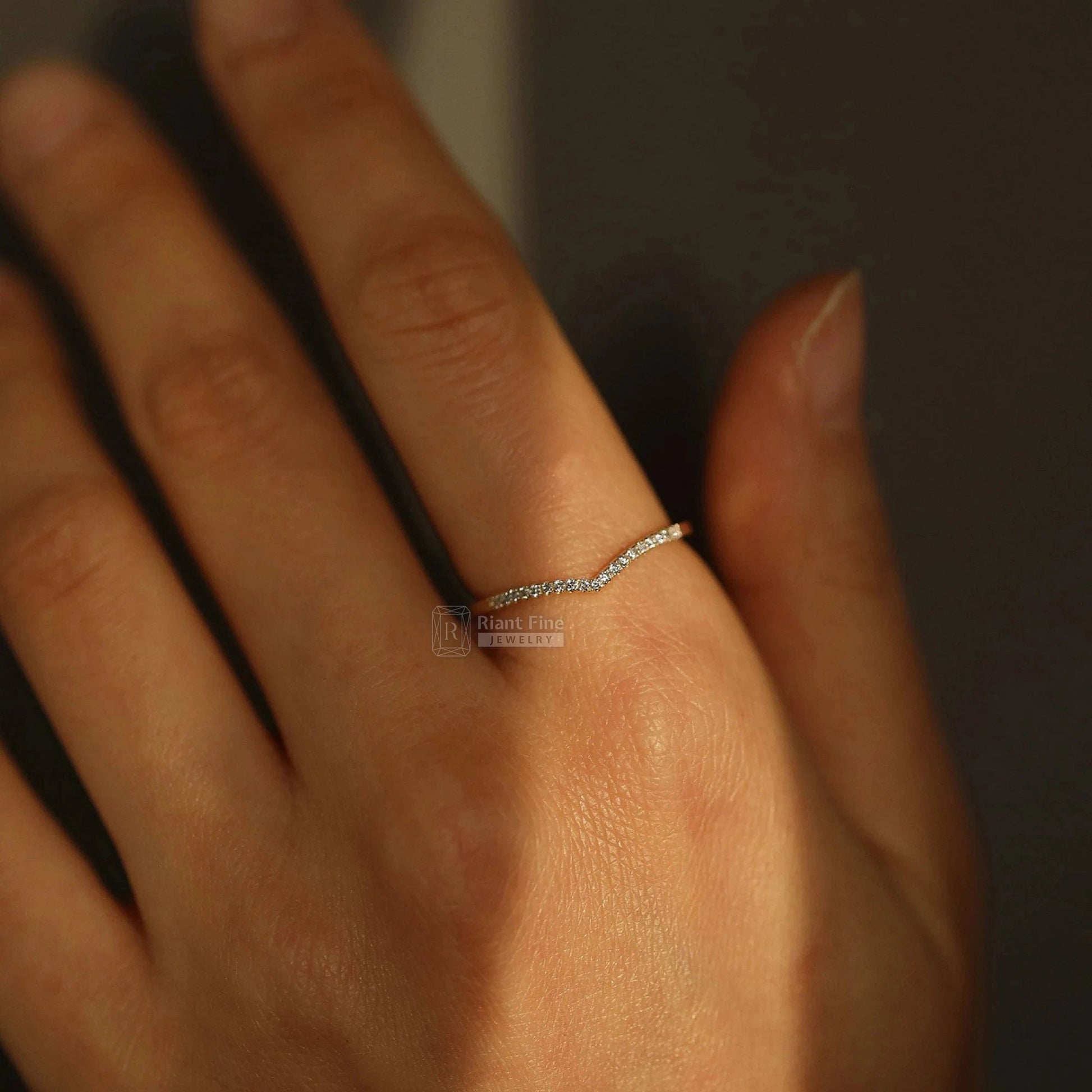 14K Yellow Gold Round Diamond Chevron Wedding Band - Riant Fine Jewelry LLC