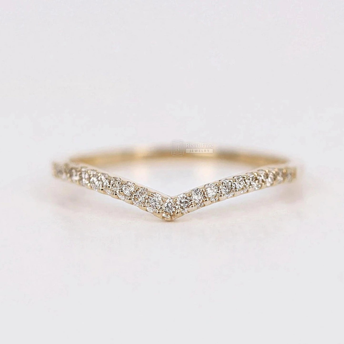 14K Yellow Gold Round Diamond Chevron Wedding Band - Riant Fine Jewelry LLC