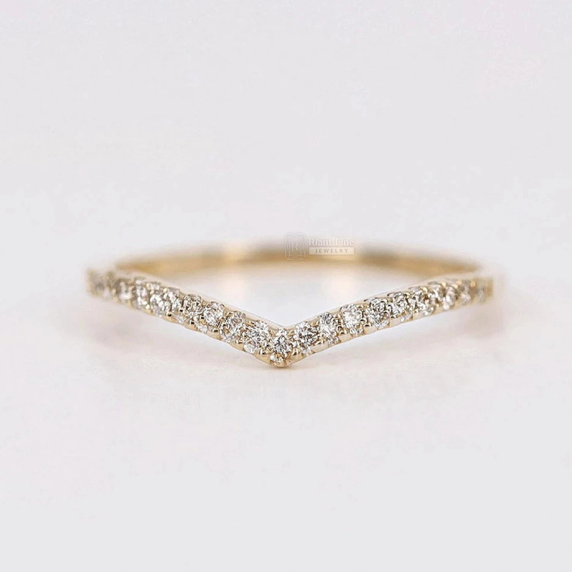 14K Yellow Gold Round Diamond Chevron Wedding Band - Riant Fine Jewelry LLC