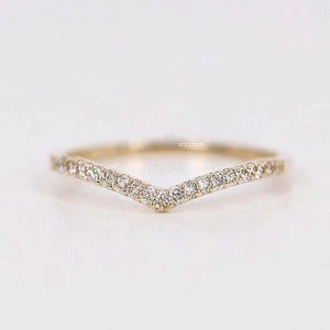 14K Yellow Gold Round Diamond Chevron Wedding Band