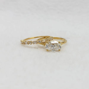 1.5 Ct Criss Cut Oval Diamond Engagement Ring Set