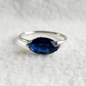 1.5 Ct East West Marquise Blue Sapphire Engagement Ring