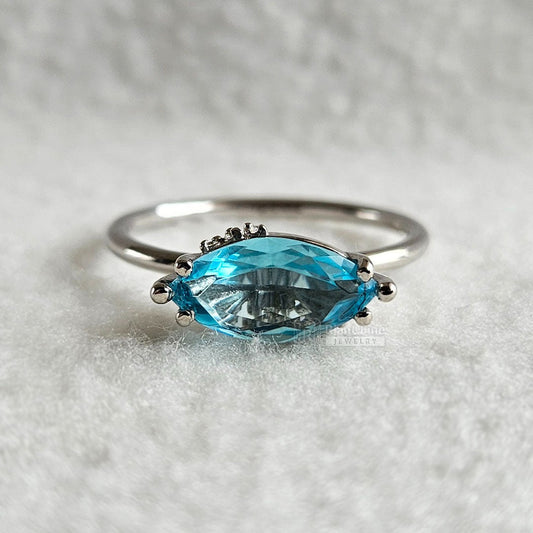 1.5 Ct East West Marquise Cut Aquamarine Engagement Ring - Riant Fine Jewelry