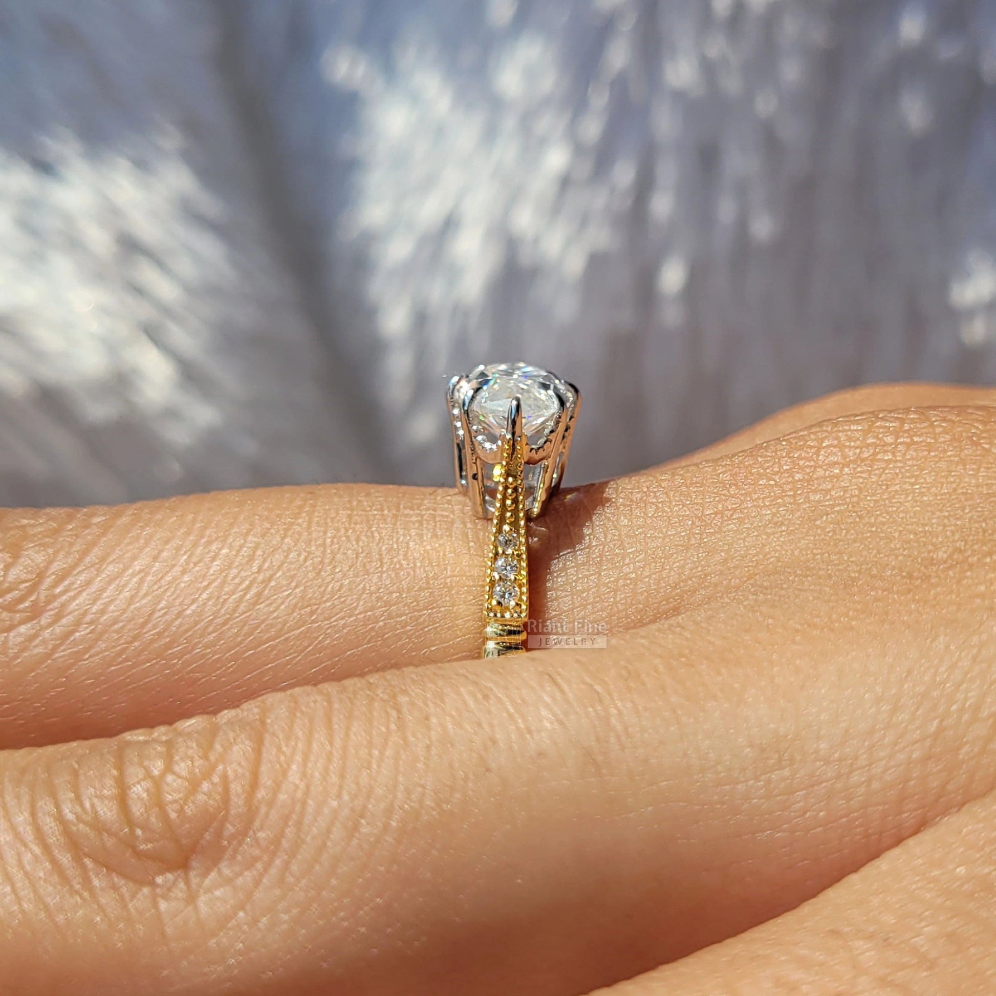 1.5 Ct East West Marquise Lab Grown Vintage Engagement Rings - Riant Fine Jewelry LLC