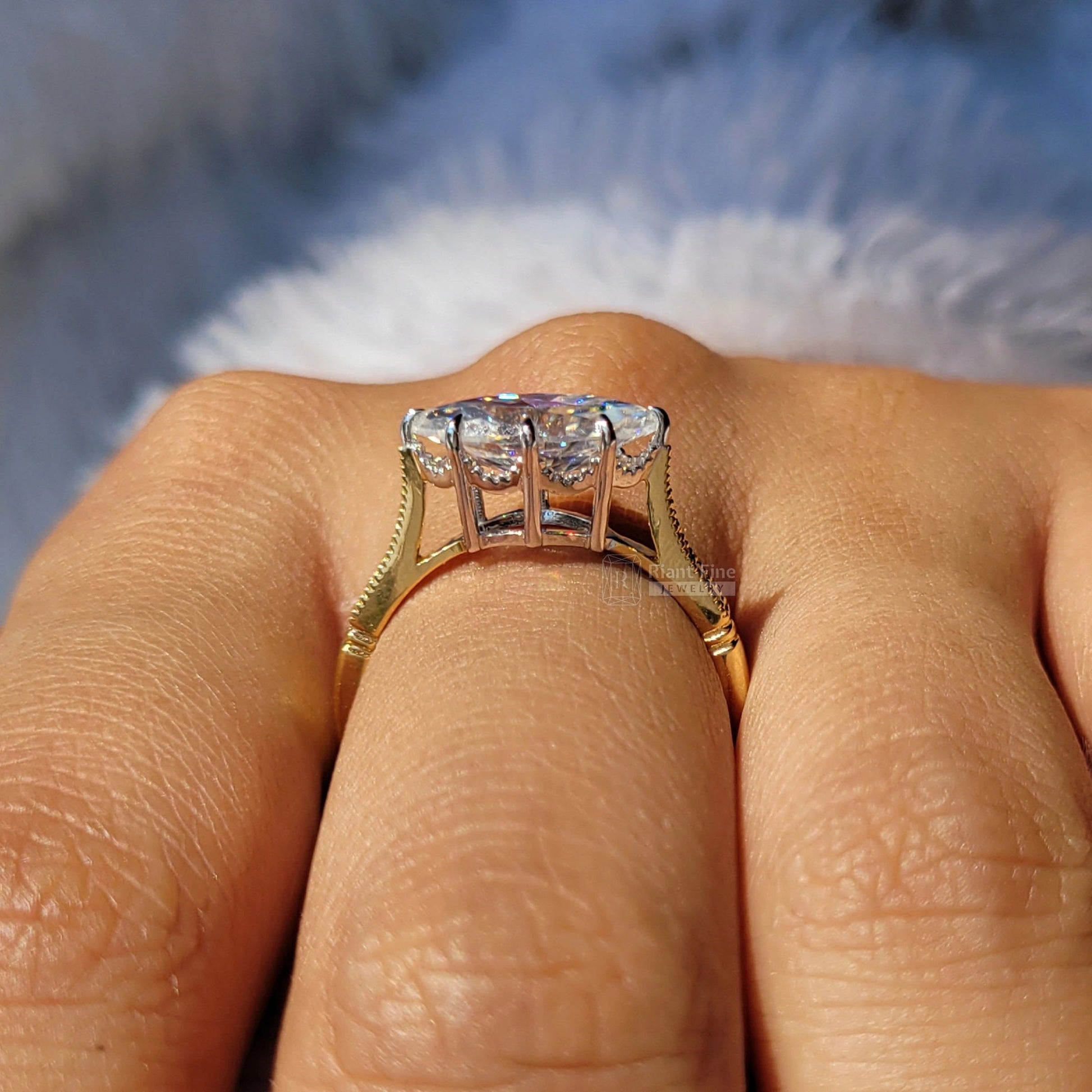 1.5 Ct East West Marquise Lab Grown Vintage Engagement Rings - Riant Fine Jewelry LLC