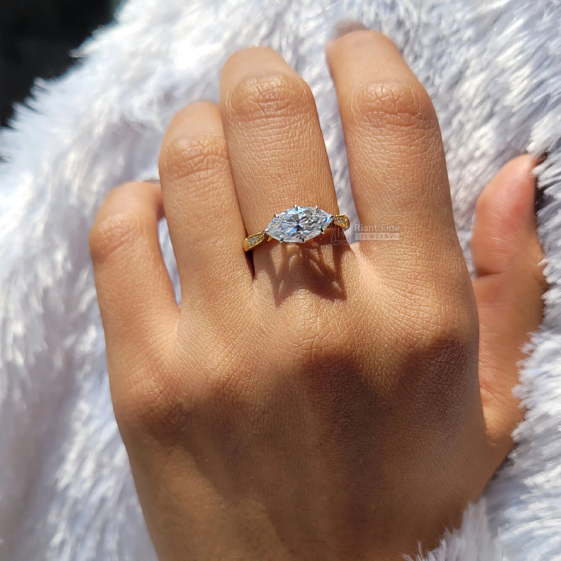 1.5 Ct East West Marquise Lab Grown Vintage Engagement Rings - Riant Fine Jewelry LLC