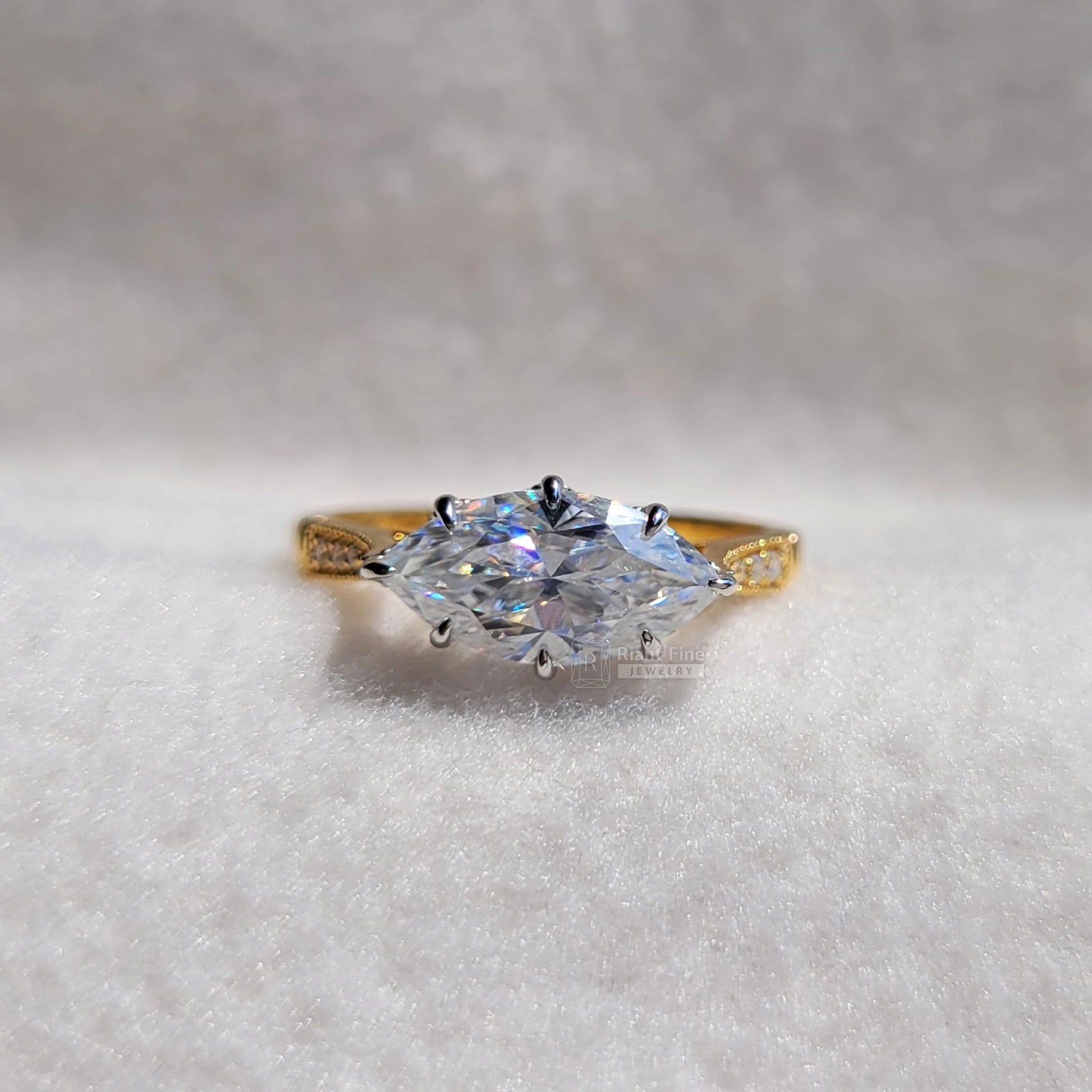 1.5 Ct East West Marquise Lab Grown Vintage Engagement Rings - Riant Fine Jewelry LLC