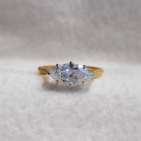1.5 Ct East West Marquise Lab Grown Vintage Engagement Rings - Riant Fine Jewelry LLC