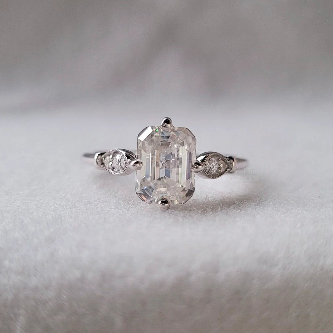 1.5 Ct Emerald Cut Lab Diamond Vintage Engagement Ring - Riant Fine Jewelry
