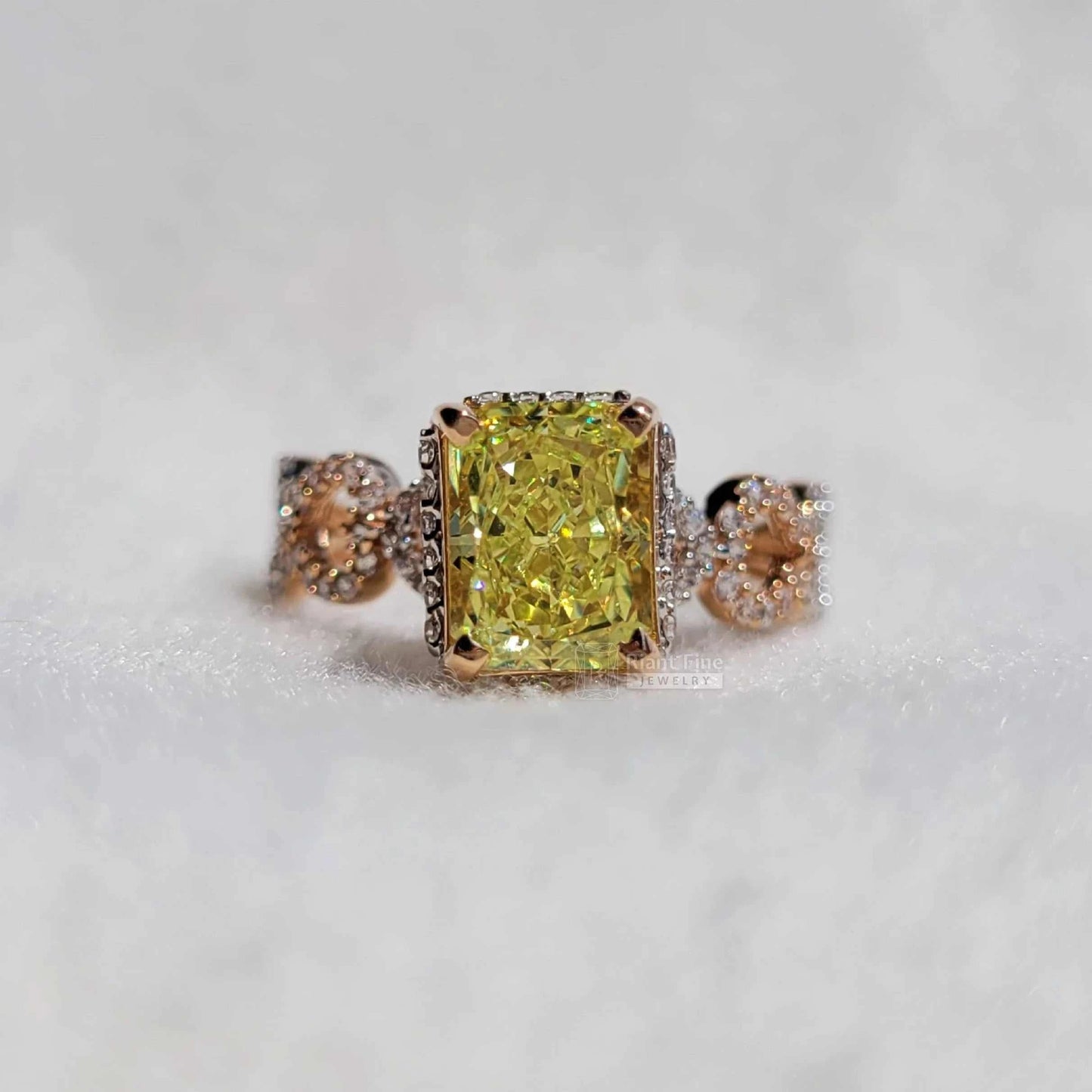 1.5 Ct Fancy Yellow Radiant Moissanite Art Deco Engagement Ring - Riant Fine Jewelry LLC