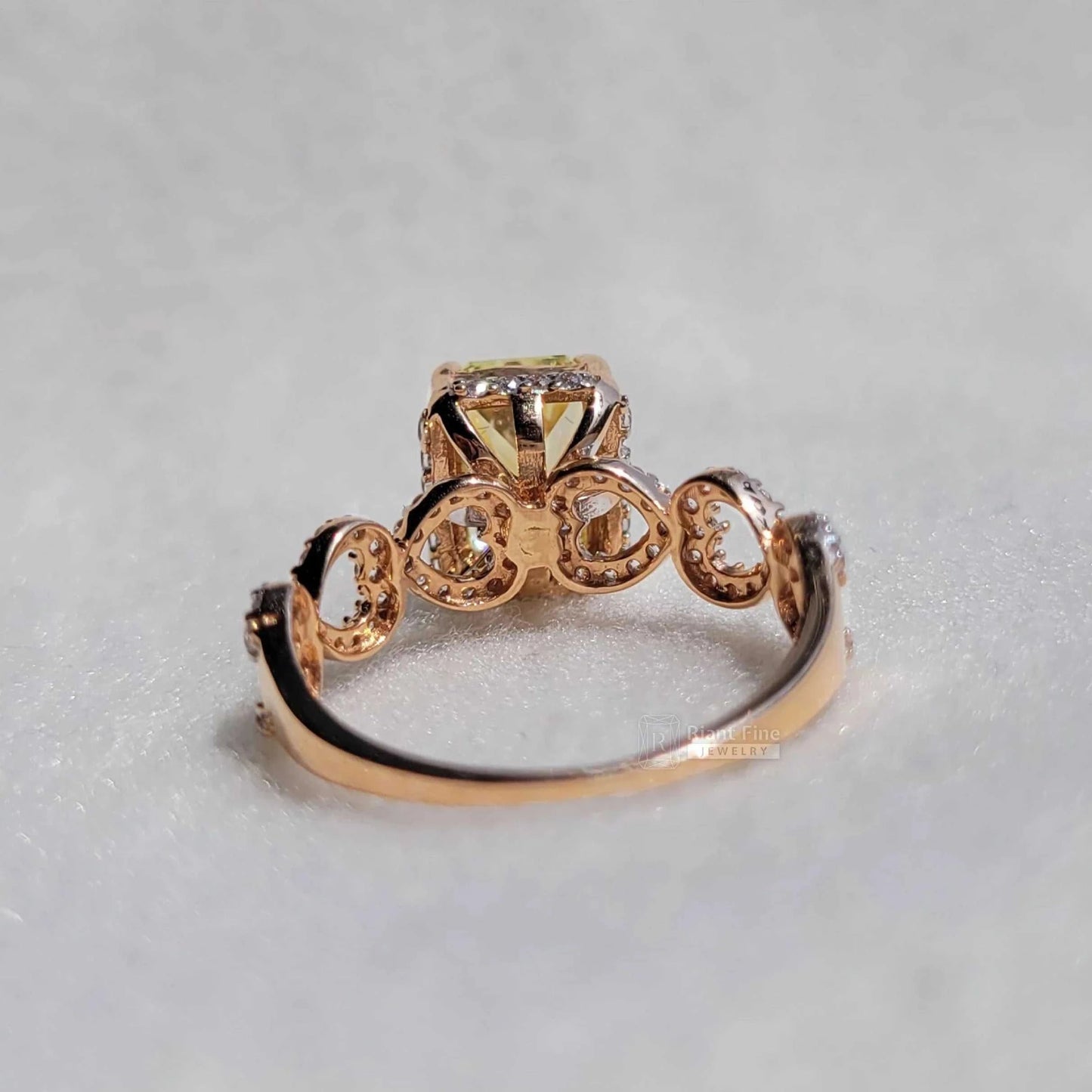 1.5 Ct Fancy Yellow Radiant Moissanite Art Deco Engagement Ring - Riant Fine Jewelry LLC