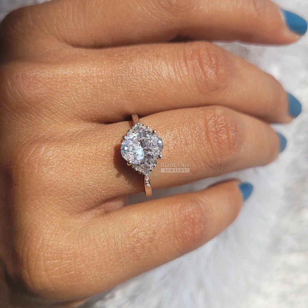 1.5 Ct Oval Diamond Cluster Engagement Ring In 14K Gold - Riant Fine Jewelry