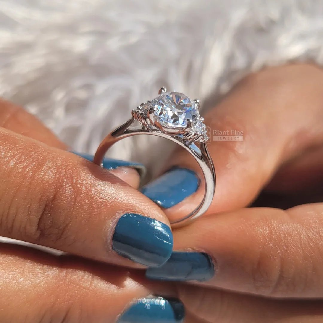 1.5 Ct Oval Diamond Cluster Engagement Ring In 14K Gold - Riant Fine Jewelry