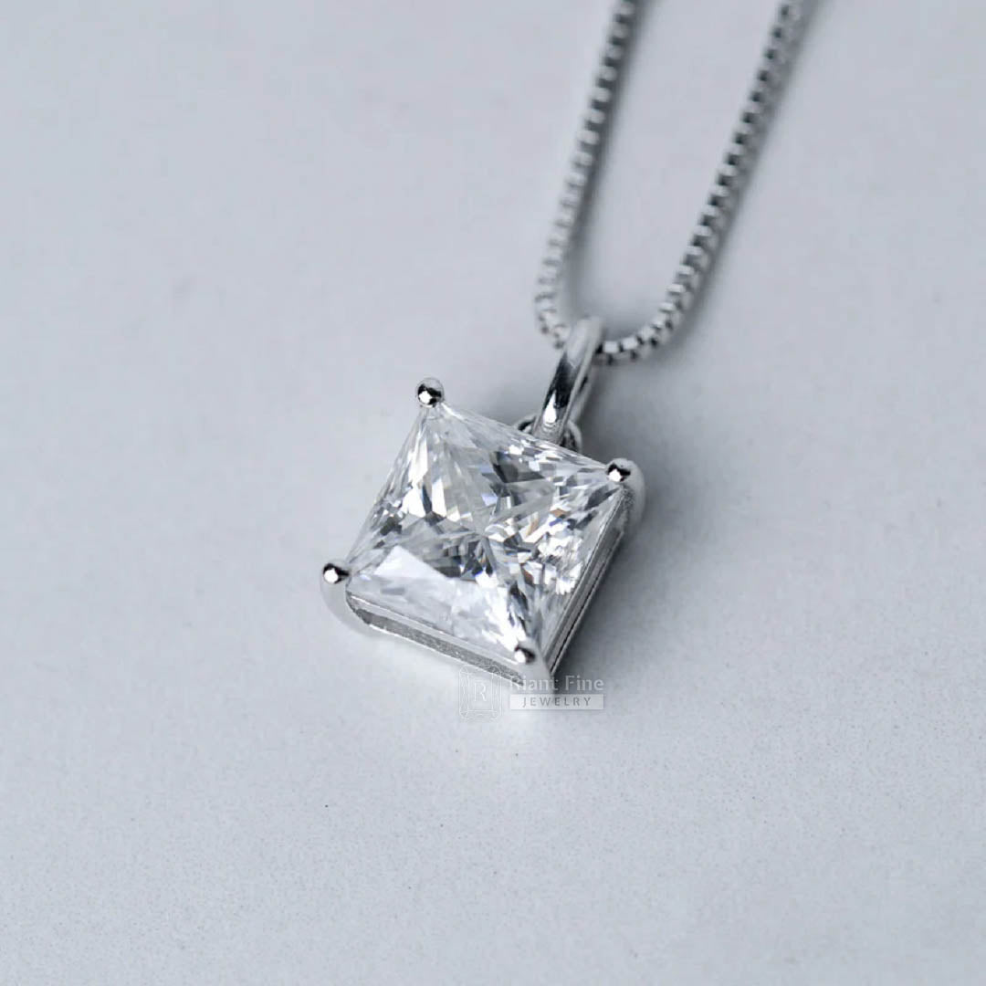 1.5 Ct Princess Cut Solitaire Moissanite Pendant - Riant Fine Jewelry