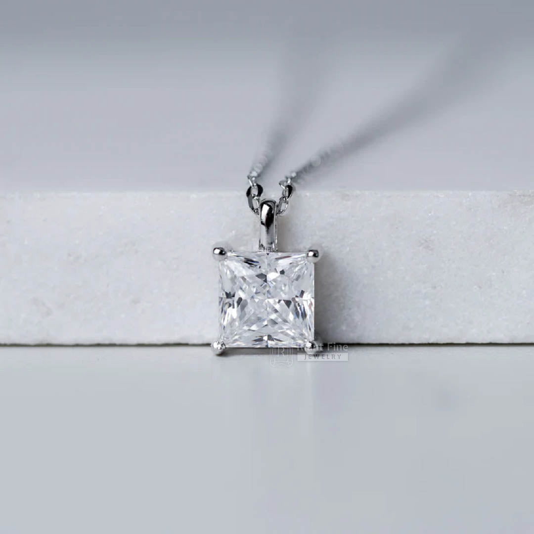 1.5 Ct Princess Cut Solitaire Moissanite Pendant - Riant Fine Jewelry
