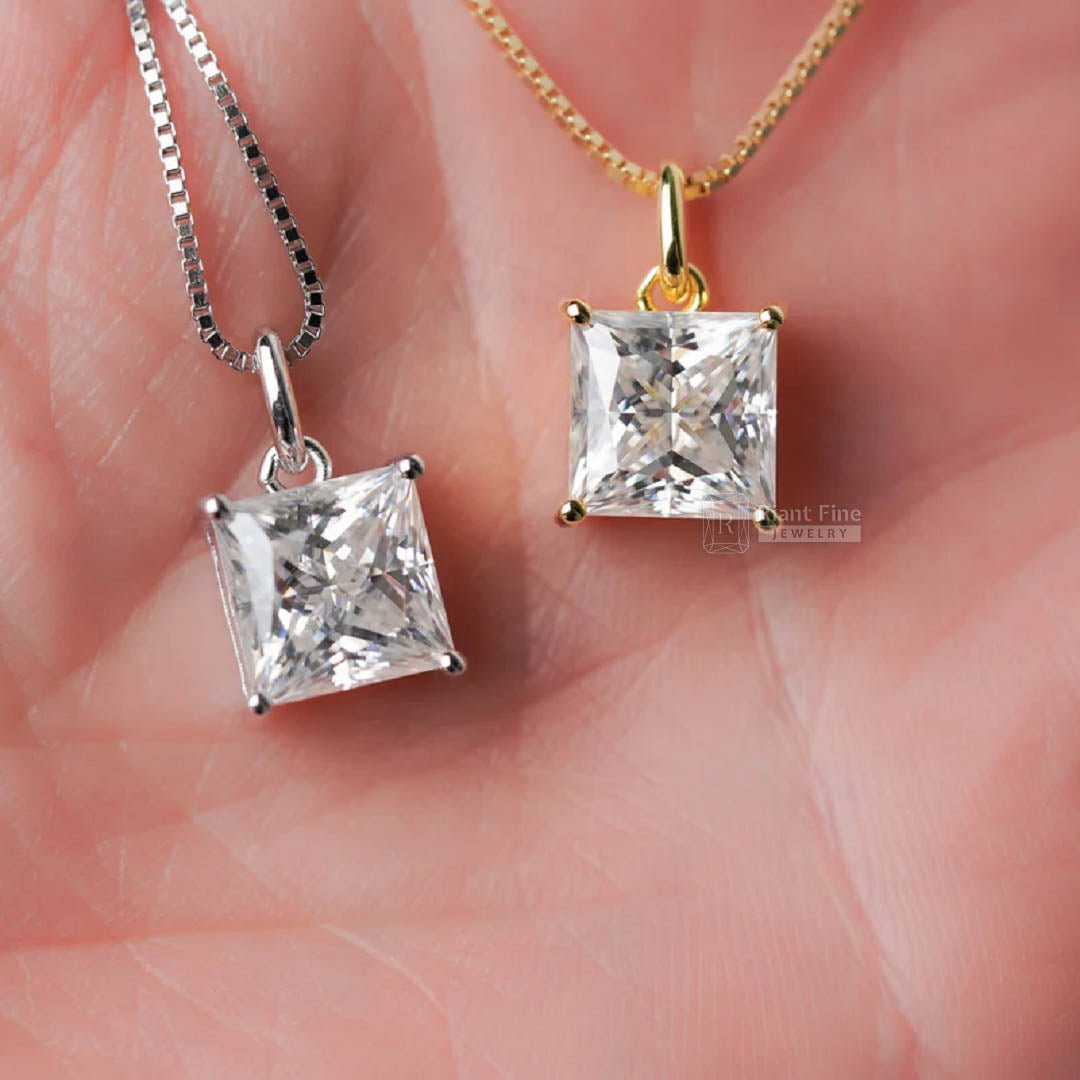1.5 Ct Princess Cut Solitaire Moissanite Pendant - Riant Fine Jewelry