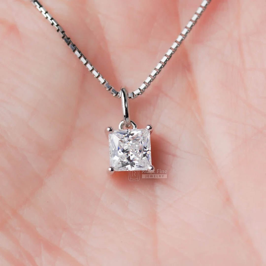 1.5 Ct Princess Cut Solitaire Moissanite Pendant - Riant Fine Jewelry