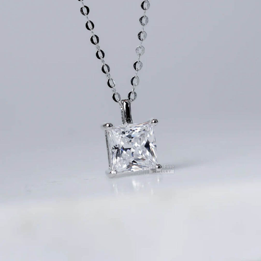1.5 Ct Princess Cut Solitaire Moissanite Pendant - Riant Fine Jewelry