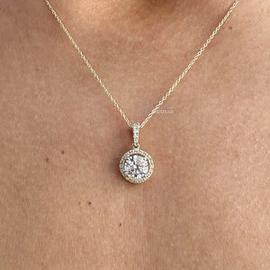 1.5 Ct Round Cut Halo Moissanite Pendant 14K Gold