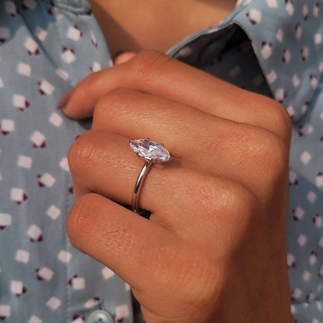 1.50 Ct Marquise Cut Lab Grown Diamond Engagement Ring in 14K White Gold - Riant Fine Jewelry LLC