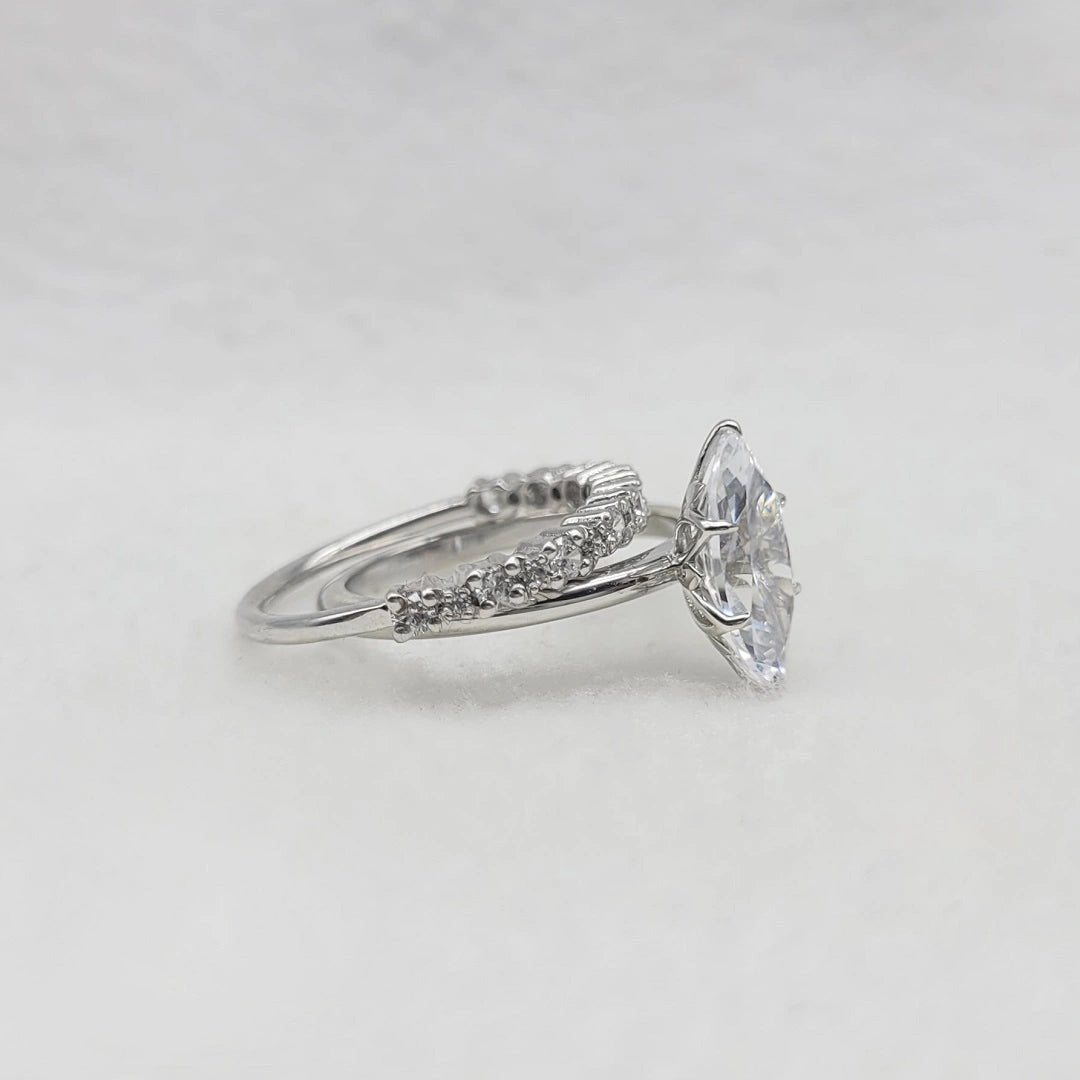 1.50 Ct Marquise Cut Lab Grown Diamond Engagement Ring Set in 14K White Gold - Riant Fine Jewelry LLC