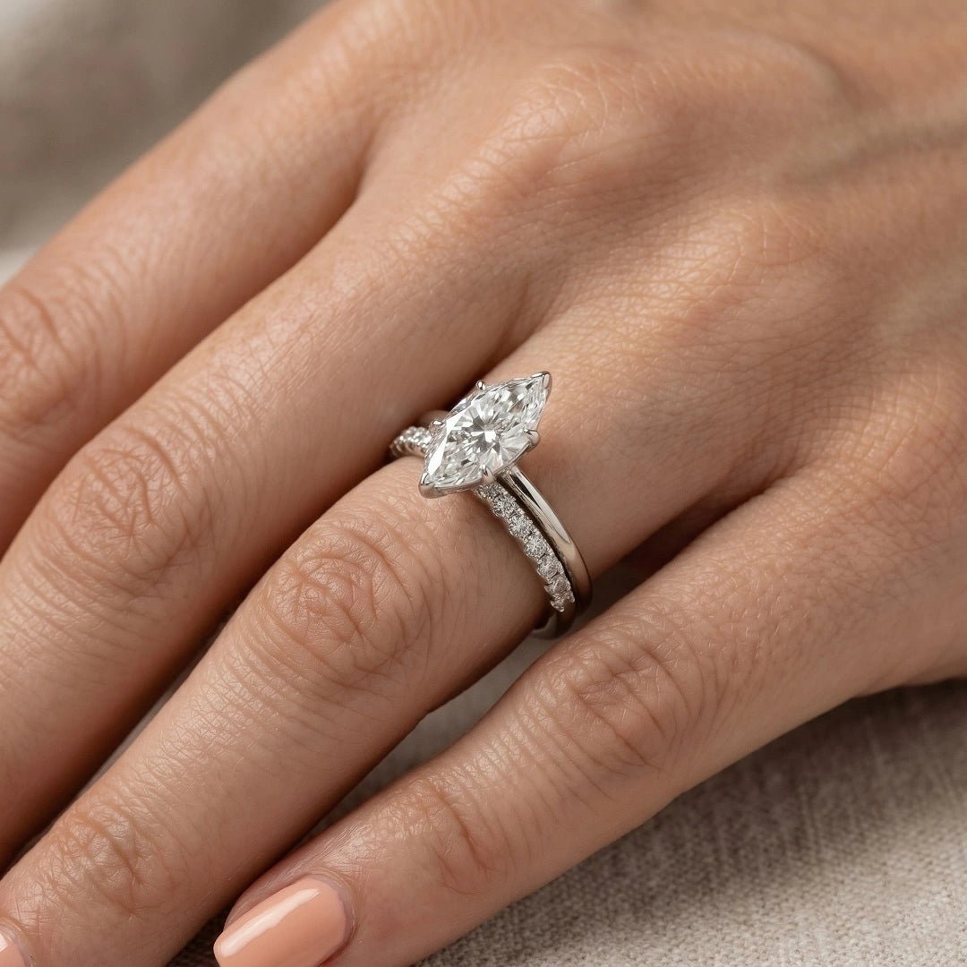 1.50 Ct Marquise Cut Lab Grown Diamond Engagement Ring Set in 14K White Gold - Riant Fine Jewelry LLC