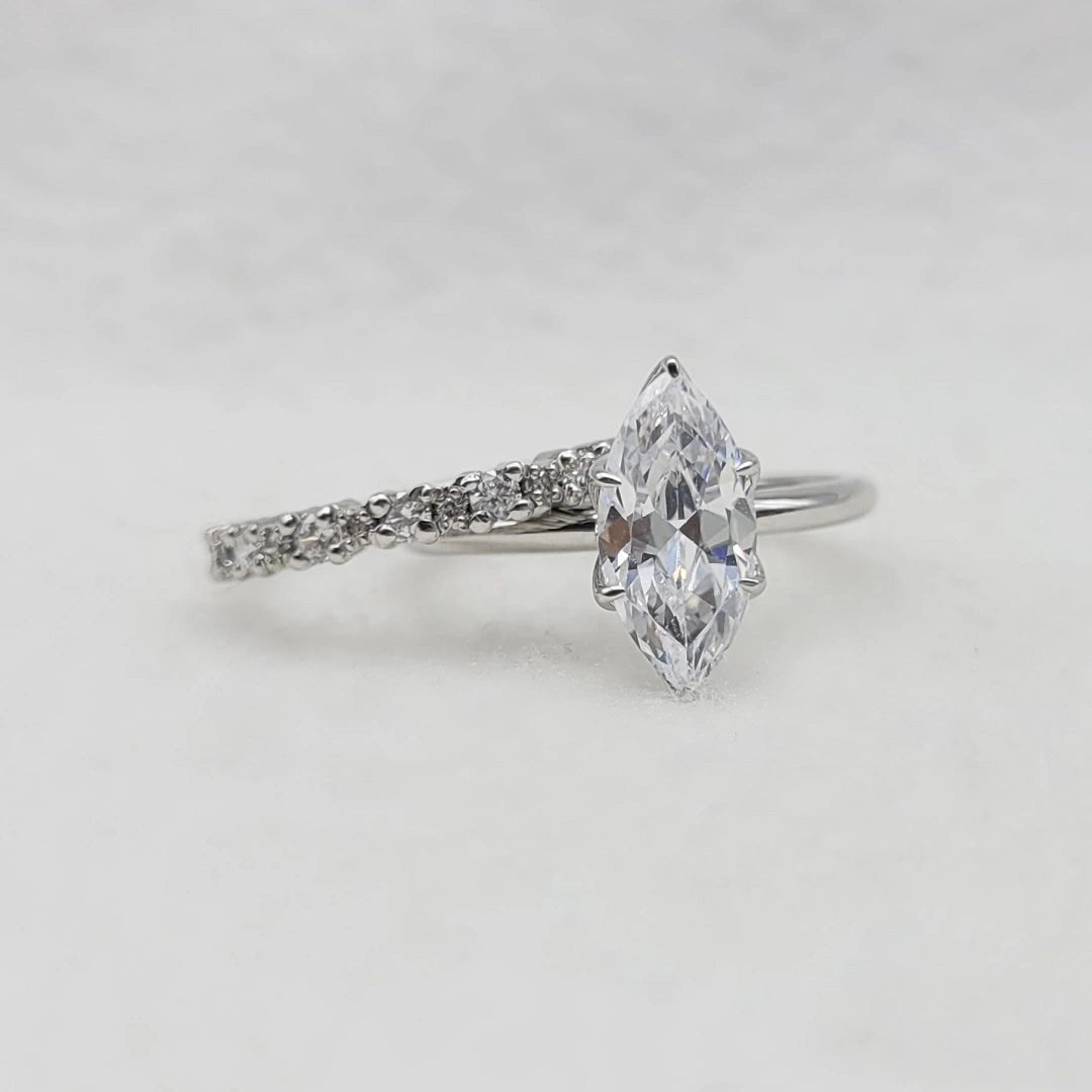 1.50 Ct Marquise Cut Lab Grown Diamond Engagement Ring Set in 14K White Gold - Riant Fine Jewelry LLC