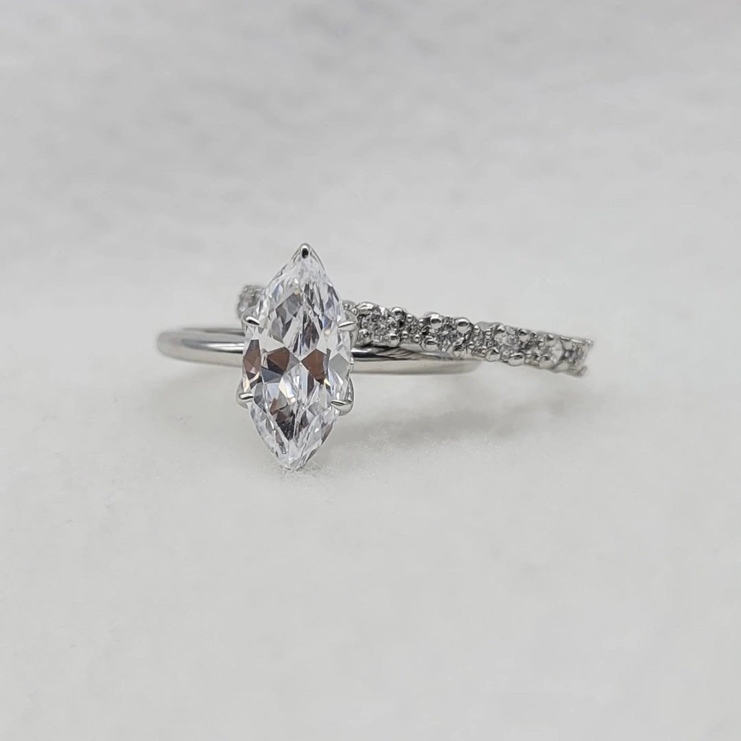 1.50 Ct Marquise Cut Lab Grown Diamond Engagement Ring Set in 14K White Gold - Riant Fine Jewelry LLC