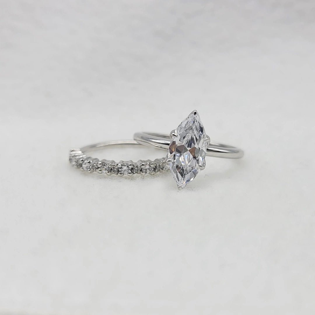 1.50 Ct Marquise Cut Lab Grown Diamond Engagement Ring Set in 14K White Gold - Riant Fine Jewelry LLC