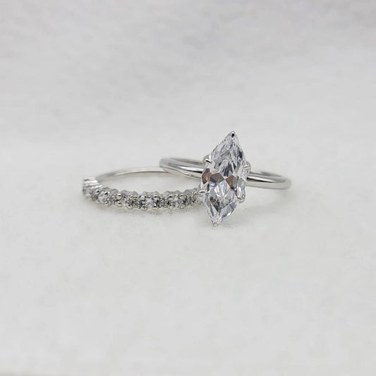 1.50 Ct Marquise Cut Lab Grown Diamond Engagement Ring Set in 14K White Gold - Riant Fine Jewelry LLC