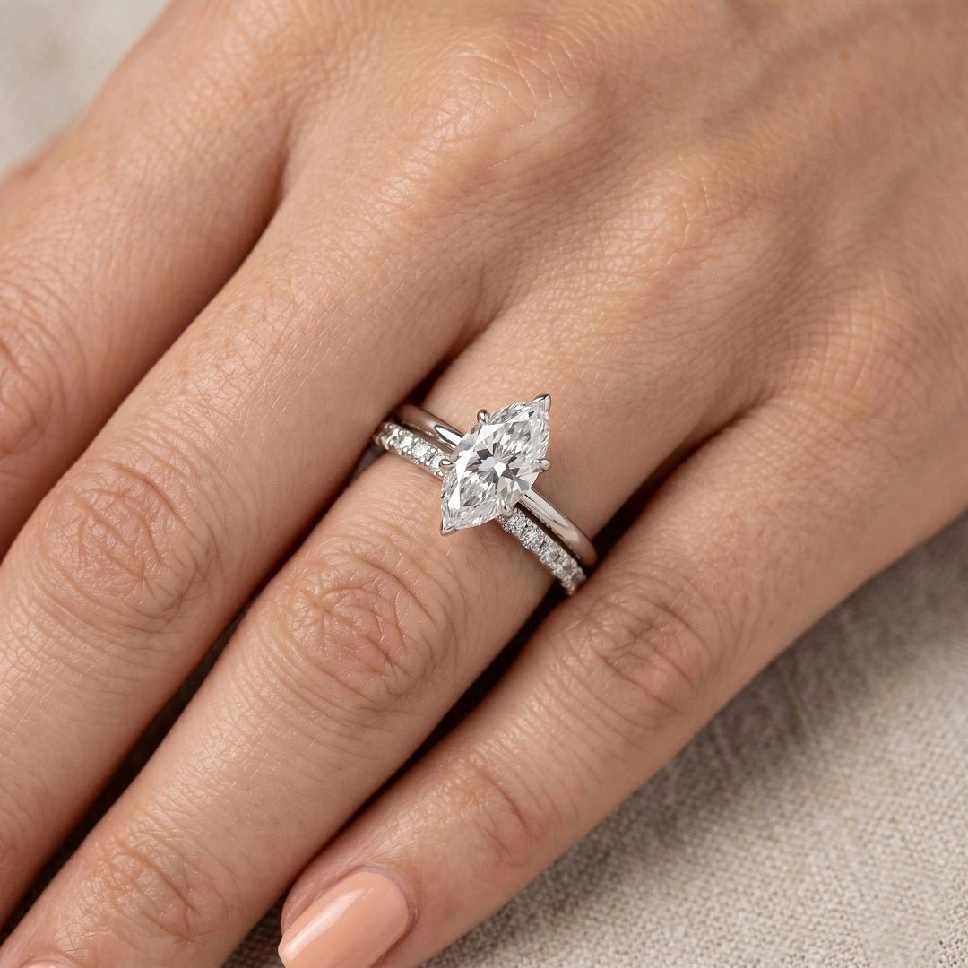 1.50 Ct Marquise Cut Lab Grown Diamond Engagement Ring Set in 14K White Gold - Riant Fine Jewelry LLC