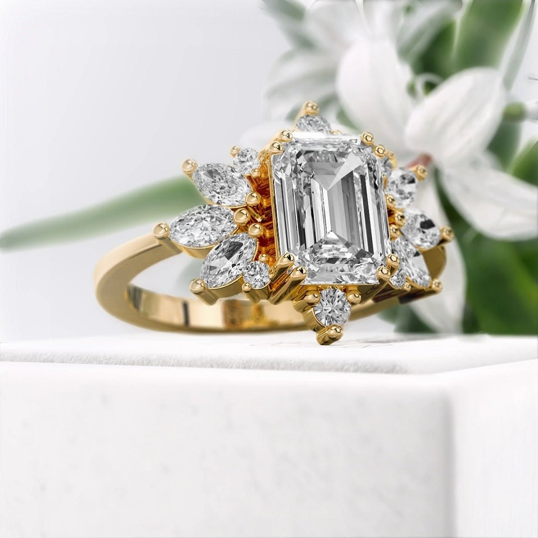 1.75 Ct Emerald Cut Diamond Cluster Engagement Ring - Riant Fine Jewelry