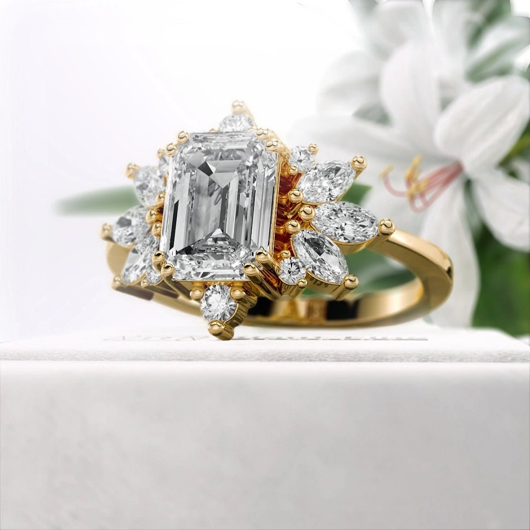 1.75 Ct Emerald Cut Diamond Cluster Engagement Ring - Riant Fine Jewelry