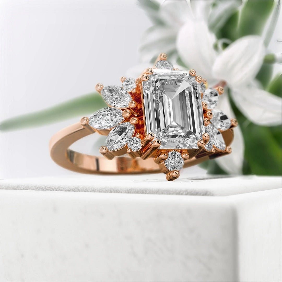 1.75 Ct Emerald Cut Diamond Cluster Engagement Ring - Riant Fine Jewelry