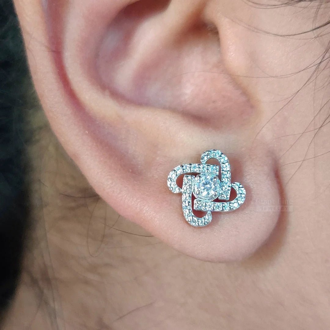 18K Gold Round Cut Lab Grown Diamond Unique Stud Earrings - Riant Fine Jewelry LLC