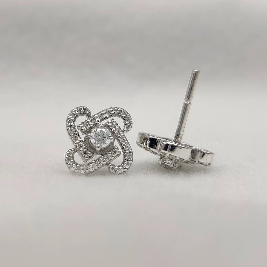 18K Gold Round Cut Lab Grown Diamond Unique Stud Earrings - Riant Fine Jewelry LLC