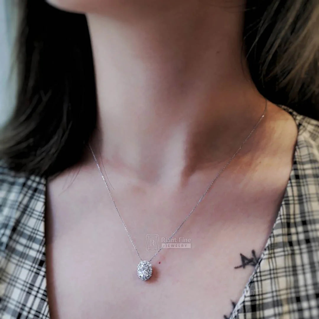Oval Moissanite Pendant On Model