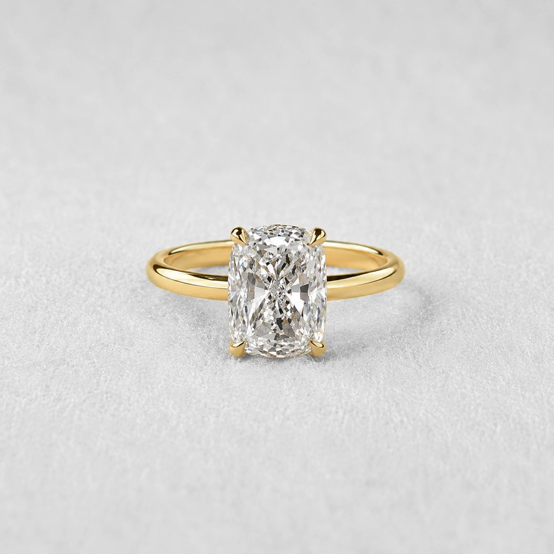 2.5 Ct elongated cushion lab grown diamond engagement ring in yellow gold