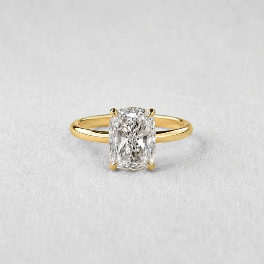 2.5 Ct elongated cushion lab grown diamond engagement ring in yellow gold
